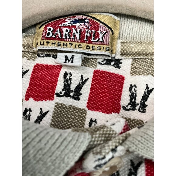 Barnfly Authentic Design Mens Polo Shirt M Red & Khaki Checkered Pattern - Picture 4 of 7